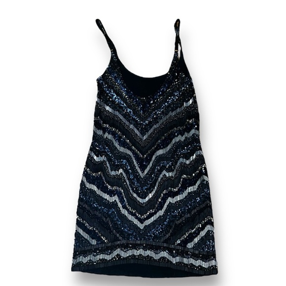 AllSaints Spitalfields Hand Embellished Dress Black Blue Size 0 Designer Holiday - Picture 1 of 11